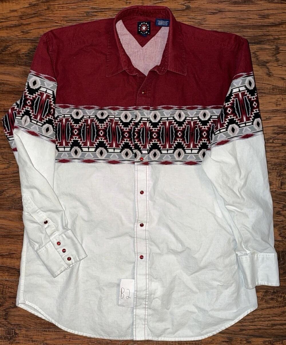 Panhandle Slim Western Pearl Snap Shirt XL Red White Southwestern Aztec Cowboy
